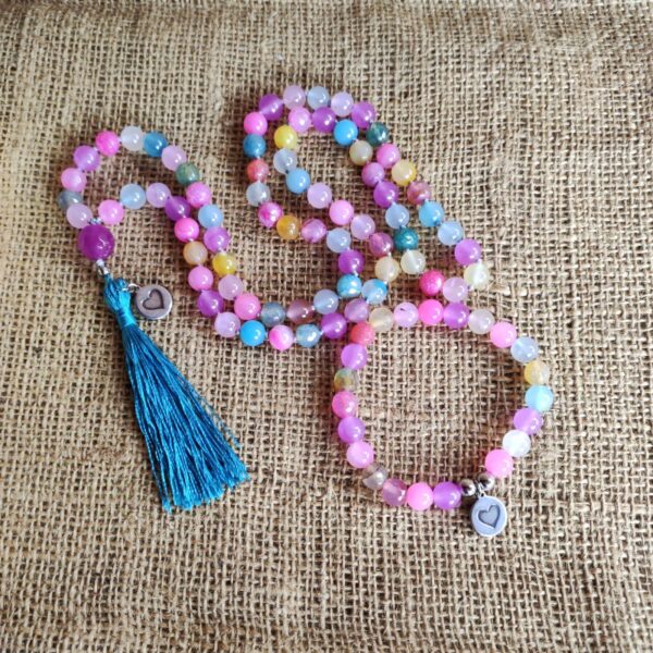 conjunto set collar largo japa mala y pulsera de colores