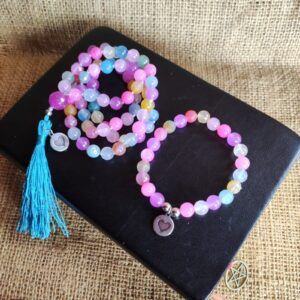 conjunto japa mala collar y pulsera piedras de colores