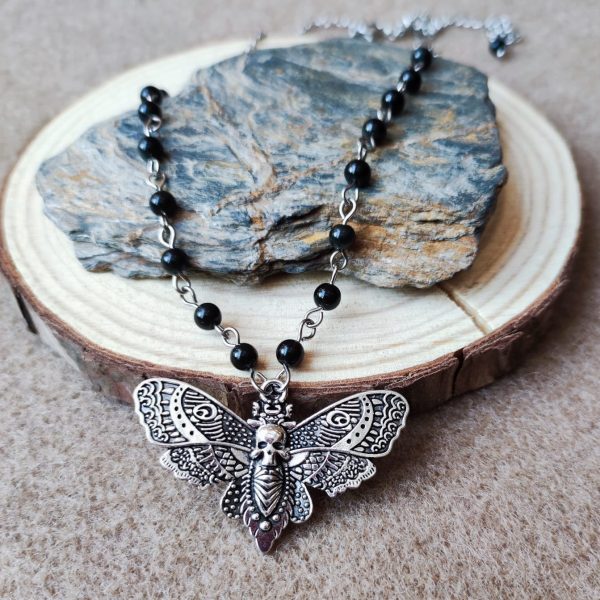 collar gotico wicca colgante mariposa obsidiana
